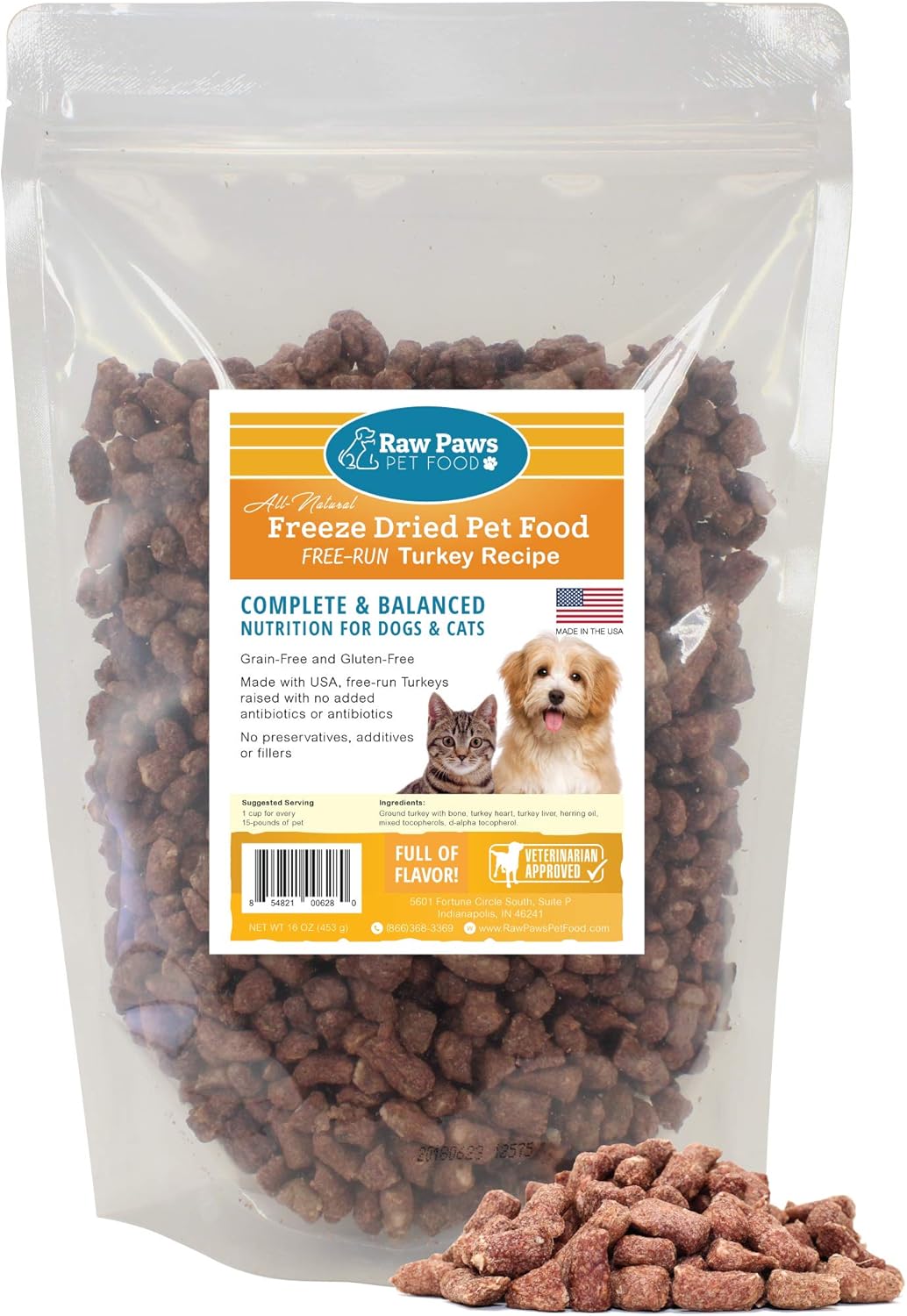 Raw Paws Premium Raw Freeze Dried Dog Food & Cat Food, 16 oz - Antibiotic-Free - Made in USA Only - Grain, Gluten and Wheat Free - All Natural Pet Food