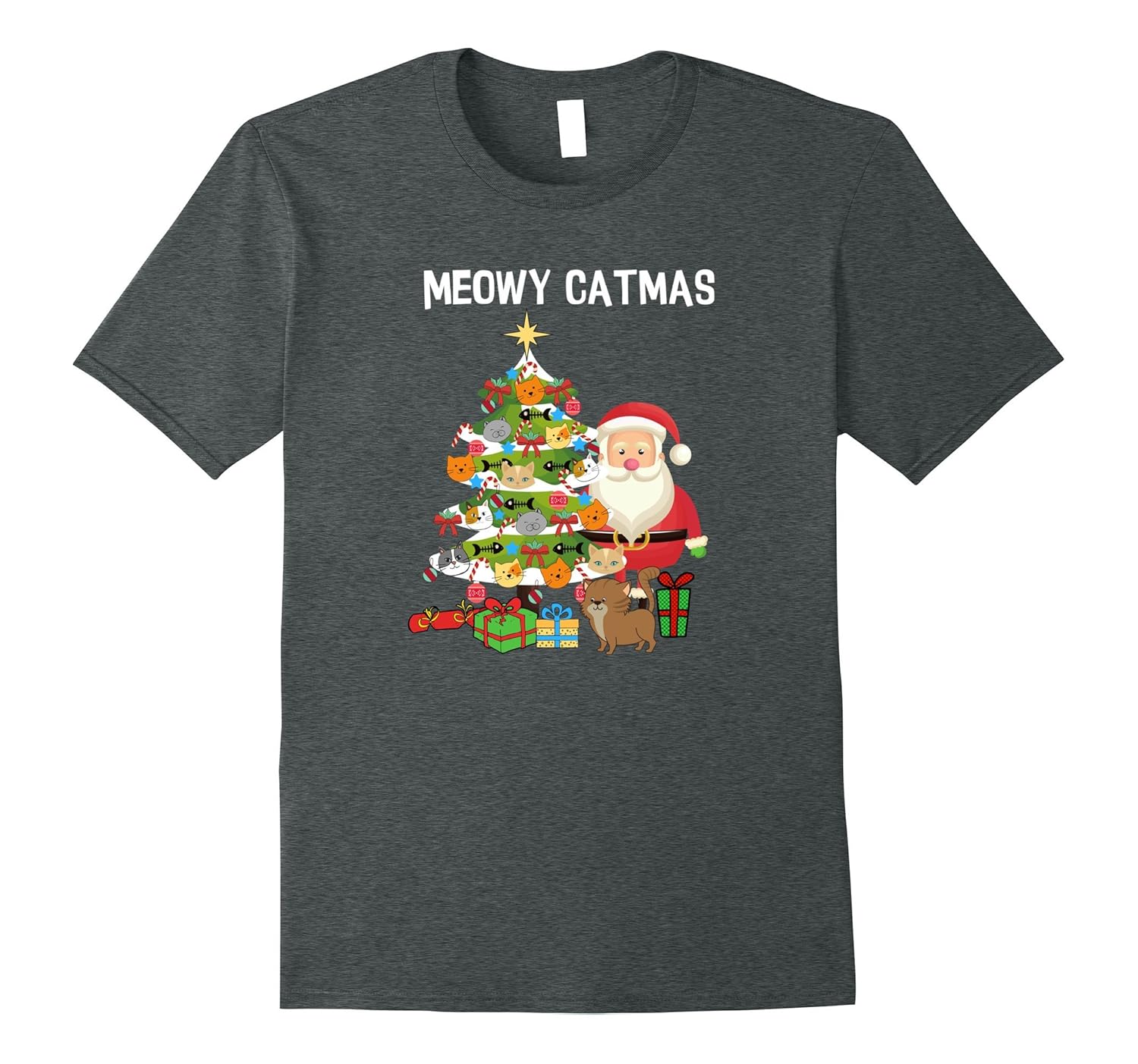 Awesome Cat Christmas Tree Shirt Meowy Catmas-ANZ