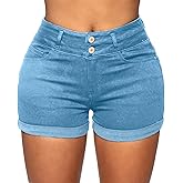 Romastory Womens High Waisted Jean Shorts Comfy Stretchy Workout Denim Shorts for Women