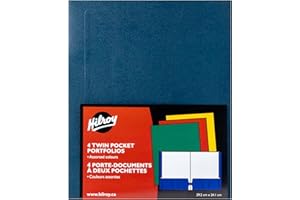 Hilroy Twin Pocket Portfolios, 9.5" x 11.75", 4-Pack, Assorted Colours (06042)