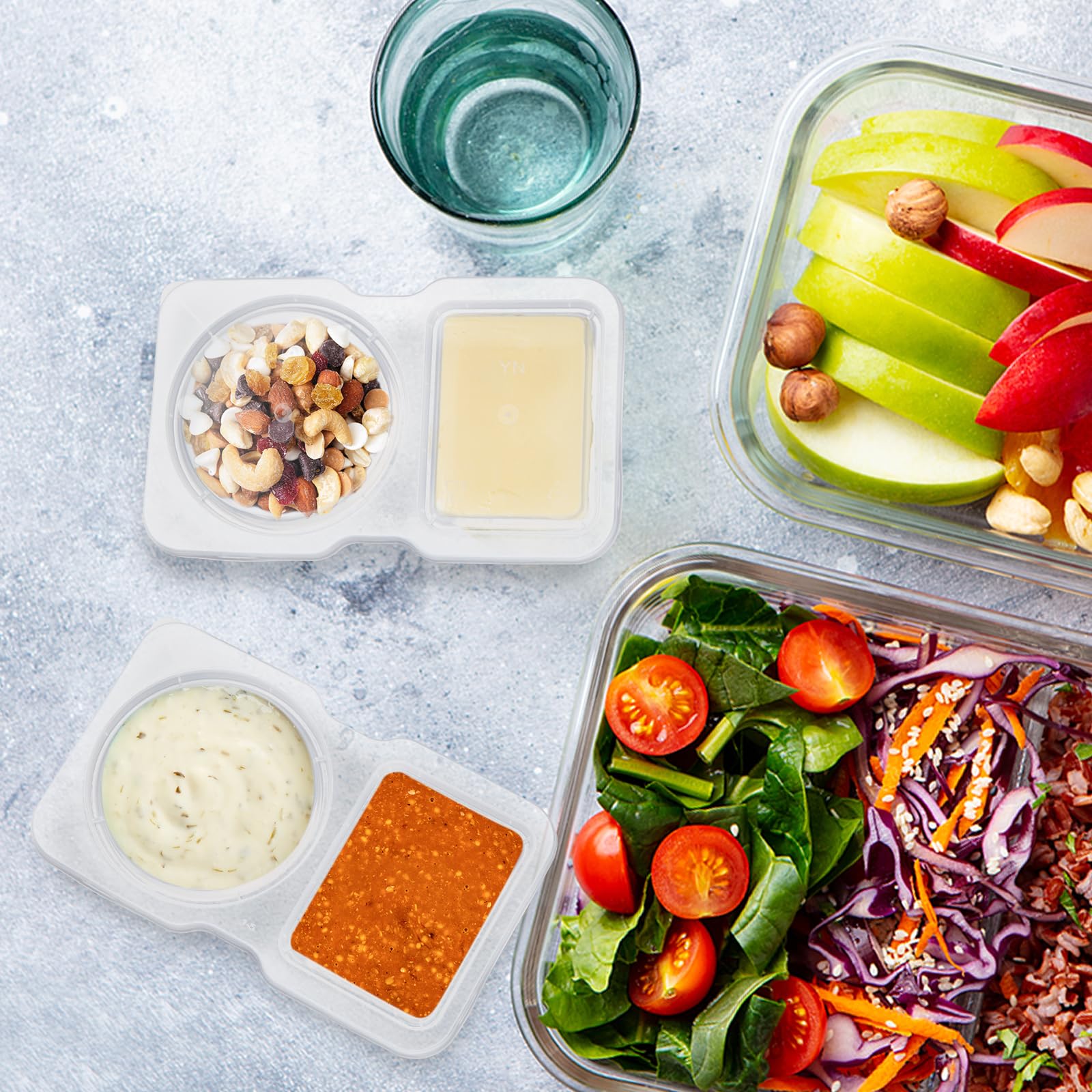 UVHJW 20 Sets Reusable Snack Container, Condiment Containers with Lid, 2 compartments Dipping Container for Refrige, Portion Control Containers, Takeaway Sauce Dip Case for Outdoor