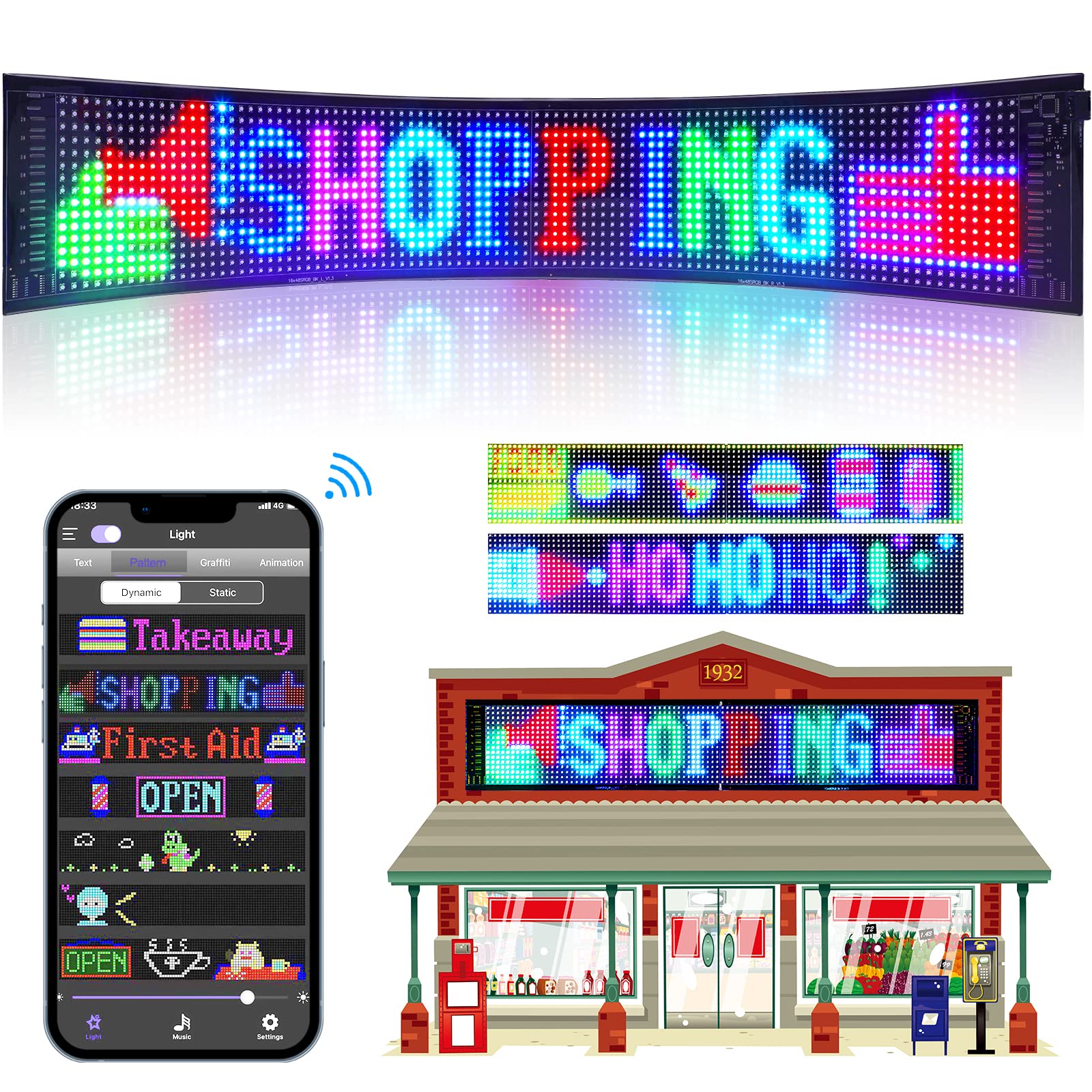 Photo 1 of Programmable Led Sign, Devil Truck Wink Eyes Sticker, Scrolling Message Shop Signs Flexible Digital Display Matrix Panel DIY Custom Text Graffiti Animation for Store Car Bar Hotel Advertising