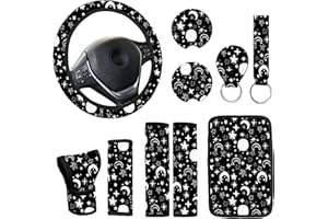 JINGSEN 10 Pieces Abstract Painting Art Printing Car Steering Wheel Cover Center Console Armrest Pad Headrest Seat Belt Cover Handbrake Cover Keychain Coaster Full Set Car SUV (Star and Moon)