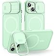 L K for iPhone 15 Case with Kickstand, Upgraded [Slide Camera Cover], Heavy Duty Magnetic Phone Case, Compatible with MagSafe, Military-Grade Drop Protection, Green, 6.1"