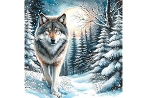 GUMITOON Wolf in the Snow Diamond Painting Kits for Adults, 5D Diamond Art Painting by Numbers Kits, DIY Diamond Dots Art Kits, Full Round Drill Diamond Paintings for Adults for Home Wall Decor, 11.8x11.8 in