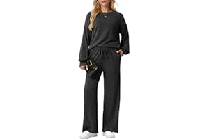 OLRIK Women's 2 Piece Lounge Sets Cozy Knit Long Sleeve Sweater Top Wide Leg Pants Matching Set 2025 Outfits
