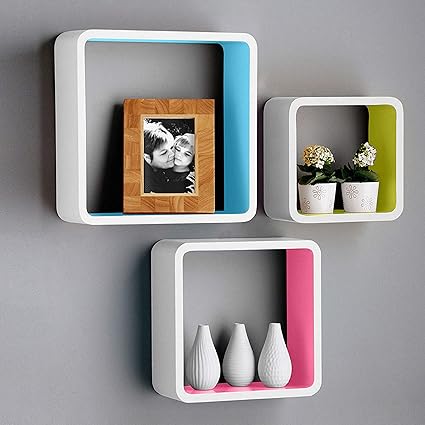 Kurtzy MDF Floating Shelf Wall Hanging Display Vertical Rack Furniture Cabinet Organizer Corner Book Stand Showcase for Home Living Room Decor Set of 3