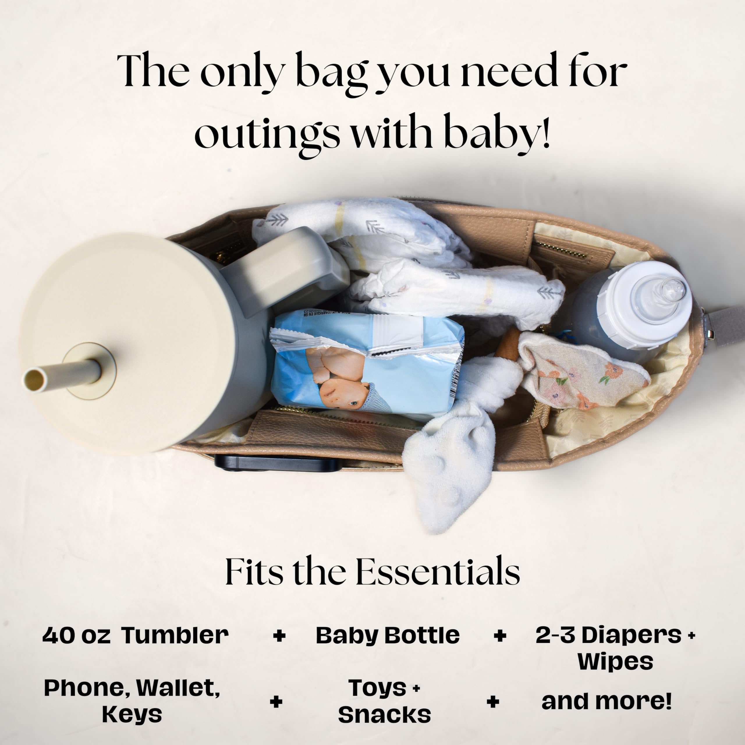 Vegan Leather Stroller Caddy with Cup Holder - Universal Stroller Organizer with Cup Holder, 4 Built-In Pockets, Shoulder Strap, Stroller Cup Holder fits Mockingbird, UppaBaby, Nuna, BOB, and More