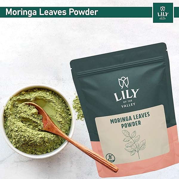 LILY OF THE VALLEY MORINGA LEAF POWDER – GREAT SUPERFOOD FOR MORINGA TEA, MORINGA DRINK – 100% NATURAL SOURCED FROM INDIA – VEGAN & GLUTEN-FREE – PACKED IN RESEALABLE POUCH (16OZ, 453G)