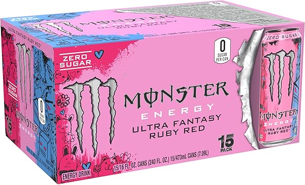 MONSTER ENERGY ULTRA FANTASY RUBY RED, SUGAR FREE ENERGY DRINK, 16 OUNCE (PACK OF 15)