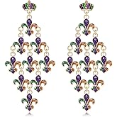 BVGA Mardi Gras Earrings for Women Multi Layers Glitter Mask Fleur De Lis Crown Drop Dangle Earrings Mardi Gras Jewelry Accessories for Fat Tuesday Celebration Carnival Parade Party