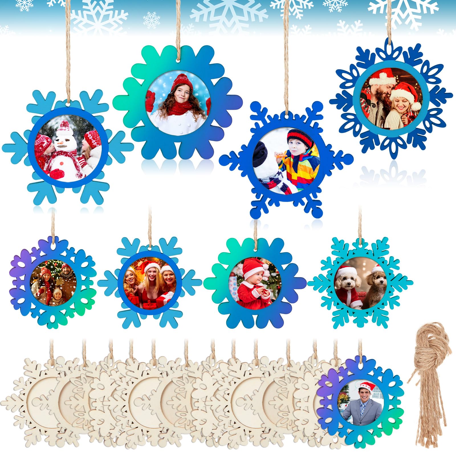 Photo 1 of ***Missing parts*** 12 Pcs Christmas Picture Frame Craft Kits DIY Wooden Snowflake Ornaments Bulk Xmas Tree Hanging Photo Frames for Christmas Party Winter Activities Home Decorations Gift***Missing parts***