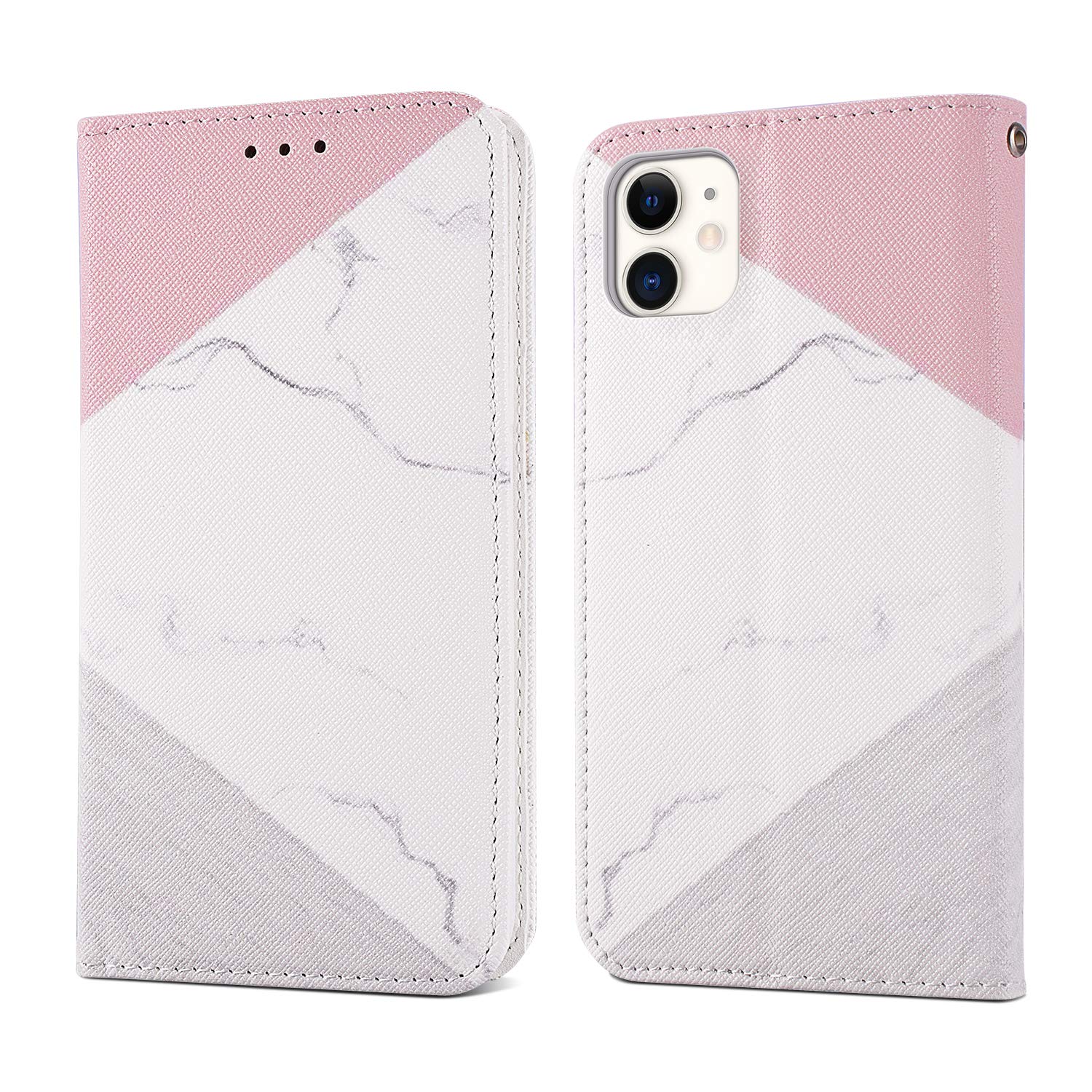 ZCDAYE Case Compatible with iPhone 12 Pro Max,[Granite Pattern] Magnetic Closure PU Leather Folio Flip Case Cover with[Card Slots][Kickstand] for iPhone 12 Pro Max(6.7 inch)-White