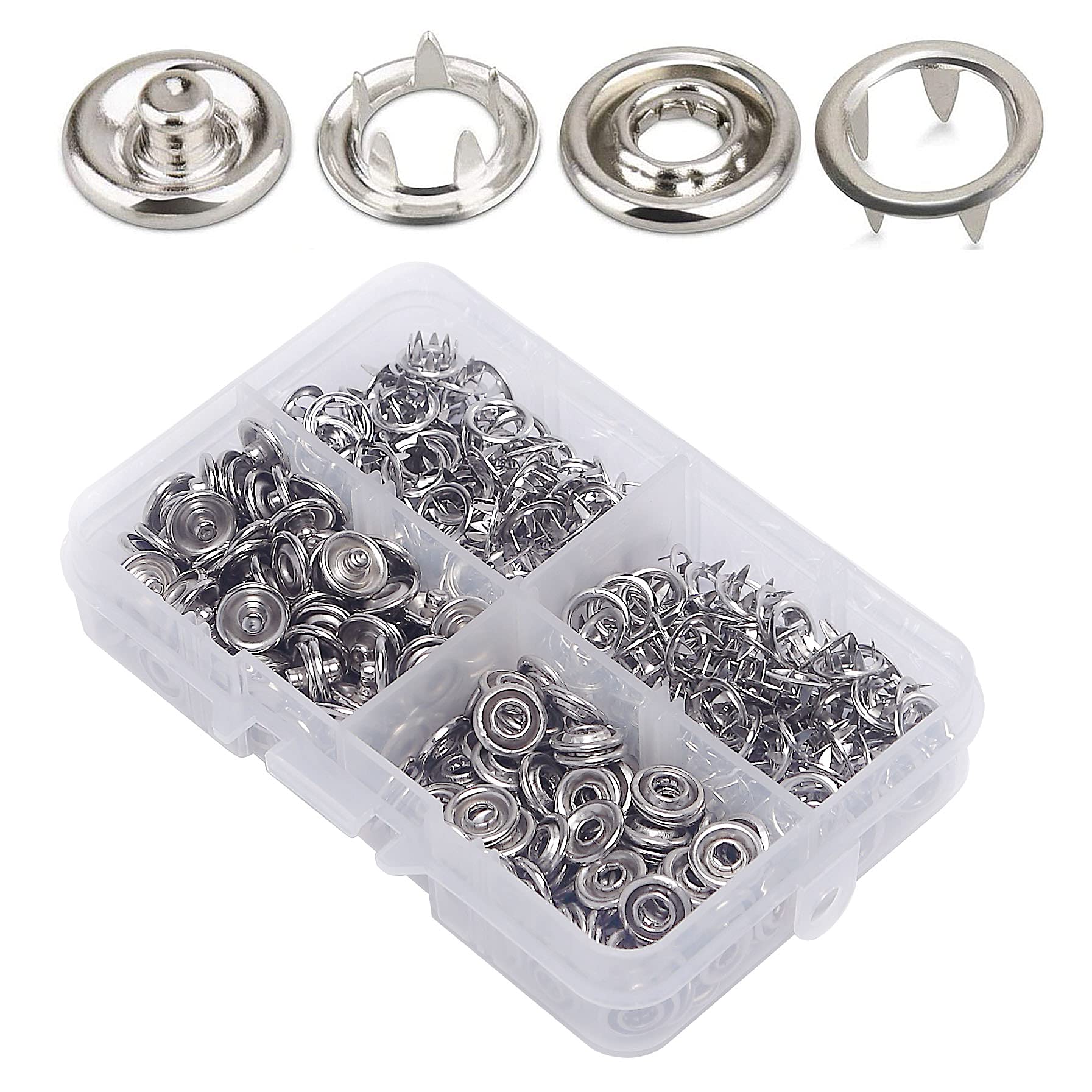 RERI Metal Jersey Press Studs, 50 pcs 10 mm Buttons for DIY Crafts, Baby & Children Clothing, Fabric Bags (Silver)