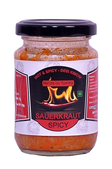 Hands on Tummy - Sauerkraut Spicy - Desi Kimchi (110 Grams) - Cabbage Pickle - Probiotic - Organic