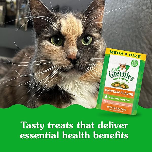 GREENIES FELINE SMARTBITES, CAT TREATS HEALTHY RECIPE, INDOOR CAT TREATS, CHICKEN FLAVOR, 4.6 OZ. PACK