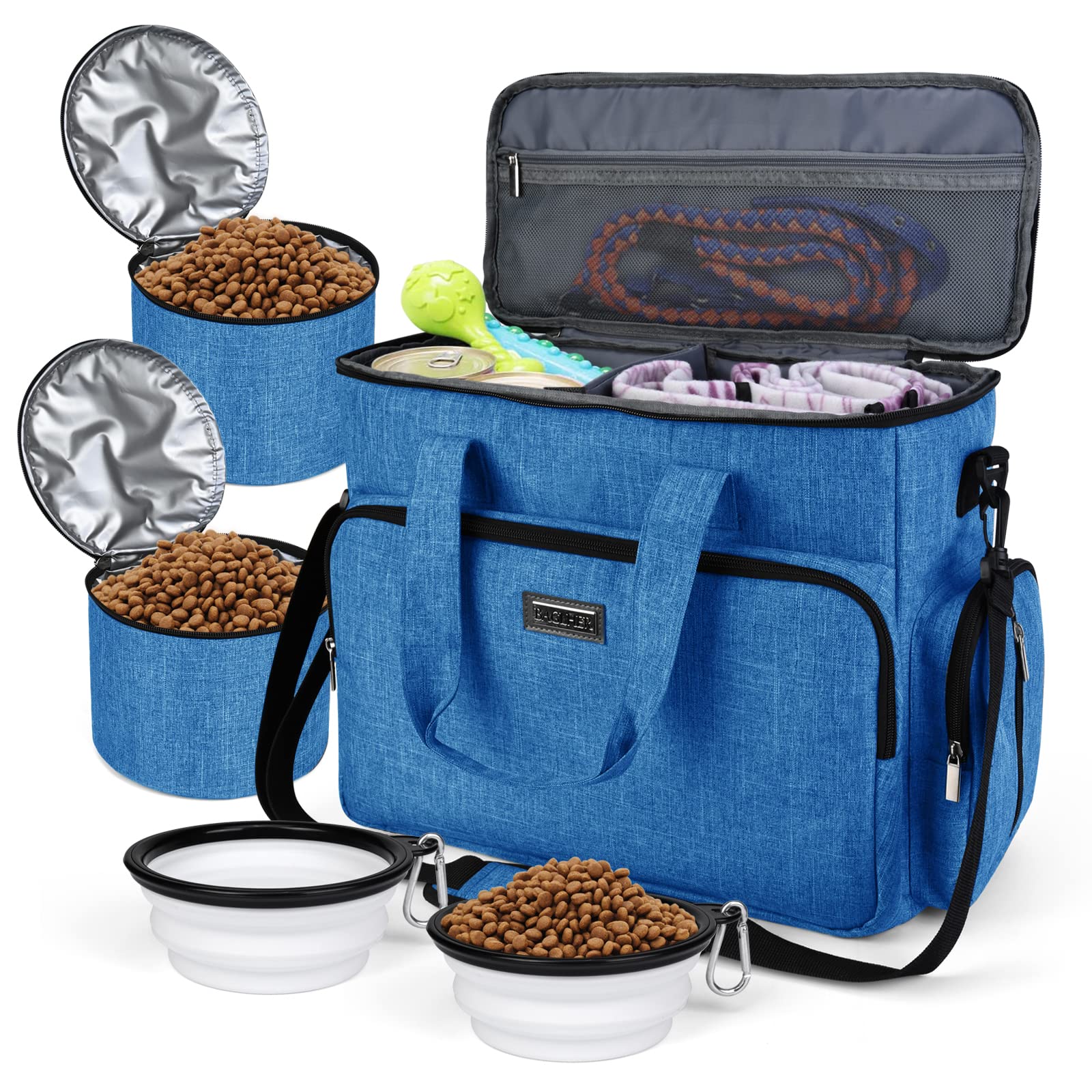 Photo 1 of BAGLHER Dog Travel Bag, Pet Travel Bag (ALL Pet Travel Supplies), With 2 Pet Food Containers and 2 Collapsible Silicone Bowls; Essential Kits for Pet Travel Blue