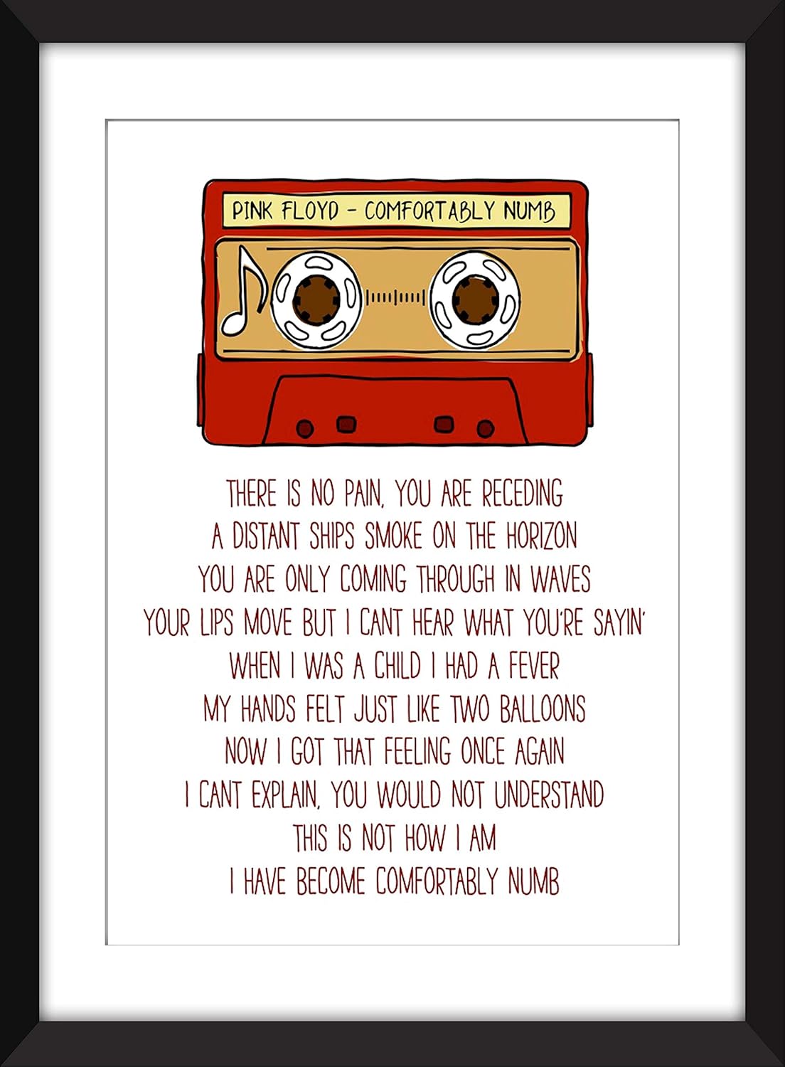 Pink Floyd Comfortably Numb Lyrics Unframed Print Amazon Co