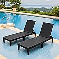 Greesum Outdoor Chaise Lounge Chairs Set of 2 with 5-Position Adjustable Backrest, Waterproof PP Sun Loungers for Garden Pool Beach Patio Deck Sunbathing, Black