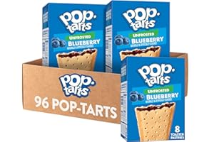 Pop-Tarts Toaster Pastries, Breakfast Food and Kids Snacks, Unfrosted Blueberry, 10.15lb Case (96 Count)