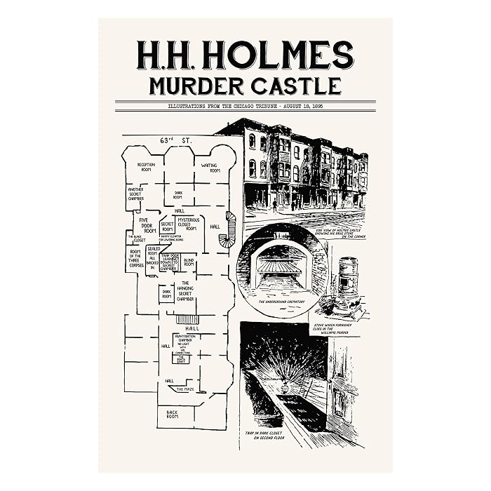 Inked and Screened HH Holmes Murder Castle - Hand Made Art Screen Print - 11" x 17" True White