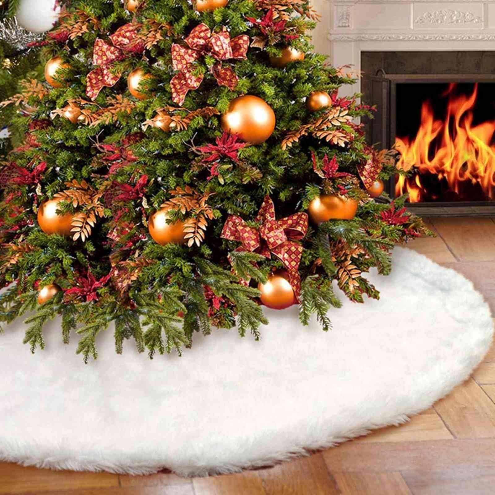 Vlovelife White Christmas Tree Skirt 48 Inch,Faux Fur Christmas Tree Skirt,Plush Christmas Tree Mat For Christmas Decorations New Year Holiday Decor