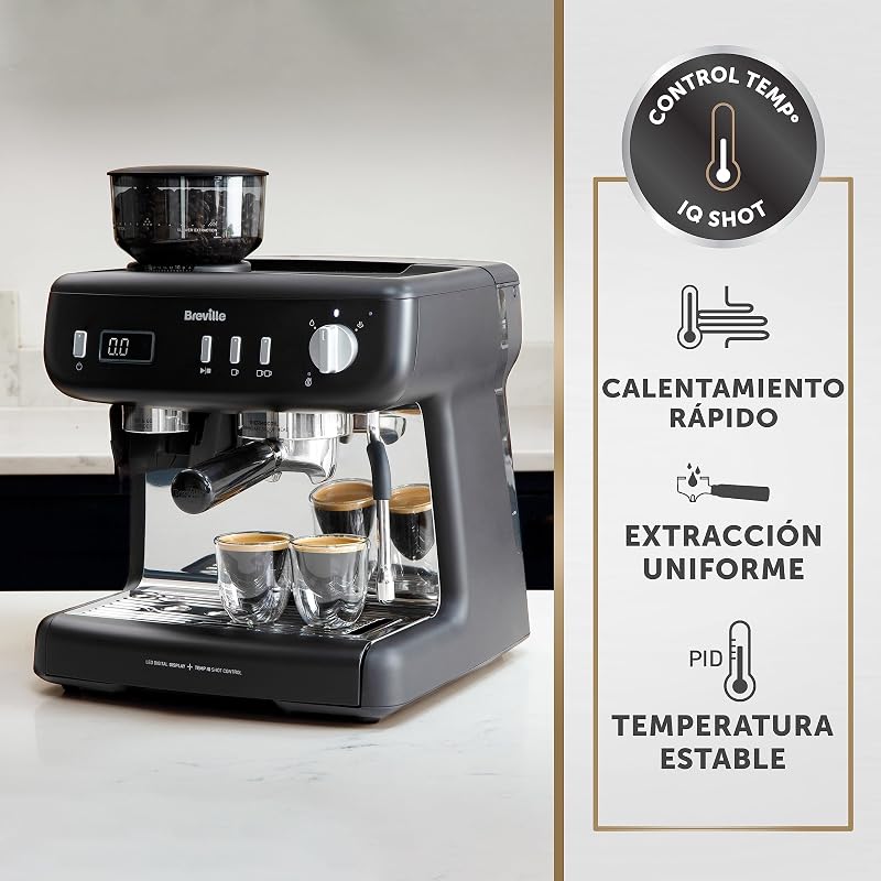 Barista Max+ cafetera espresso | Molido y dosificación inteligentes | Temporizador de extracción de precisión | Espumador de leche integrado | Bomba italiana de 15 bares | Negro [VCF152X]