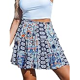 CUPSHE Women Mini Ruffled Trim High Waisted Elastic Paisley Boho Patchwork Print Skirt