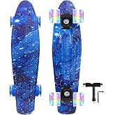 Nattork Skateboards 22 Inch Mini Cruiser Skateboard Complete Retro Skate Boards with Colorful Light Up Wheels for Kids Girls Boys Beginners