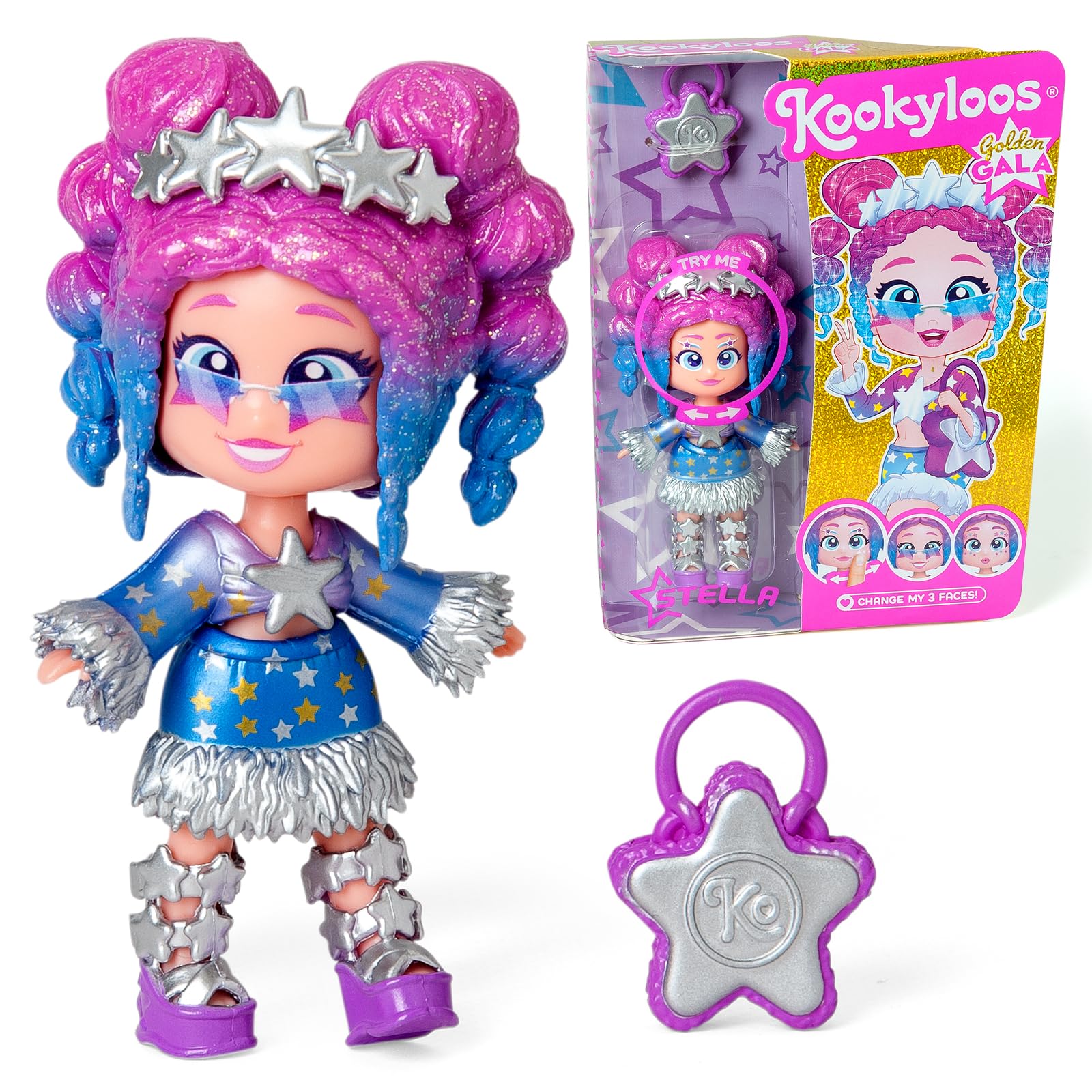 KOOKYLOOS Golden Gala Series STELLA - Collectable doll Stella, 1 bag, fashionable clothes and shoes, 1 accessory. 1 doll, 3 different faces