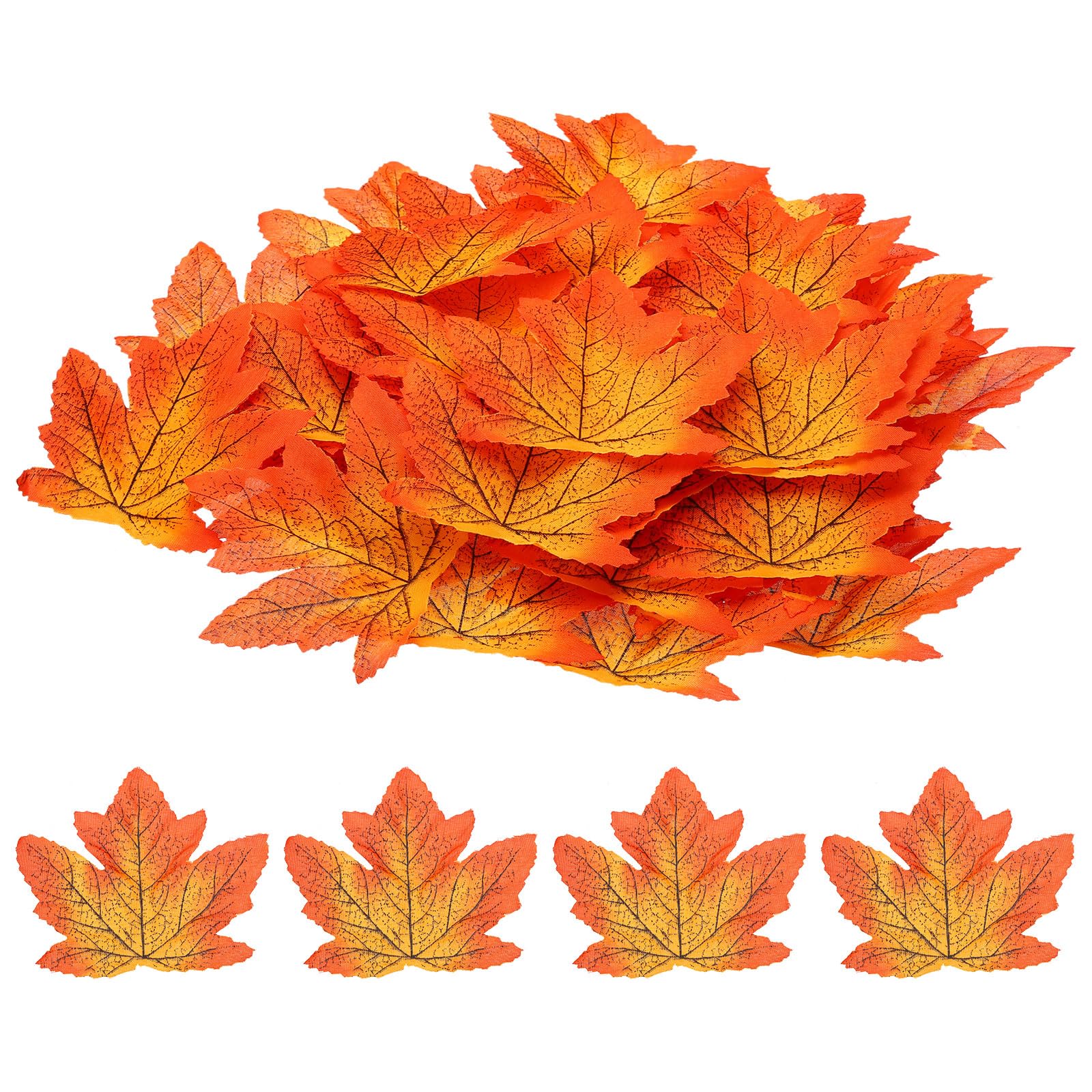 PATIKIL Fake Fall Leaves, 100 Pack Artificial Maple Leaves Artificial Leaves Faux Autumn Leaves Decor for Thanksgiving Halloween Wedding Style 7, Red Bright Yellow