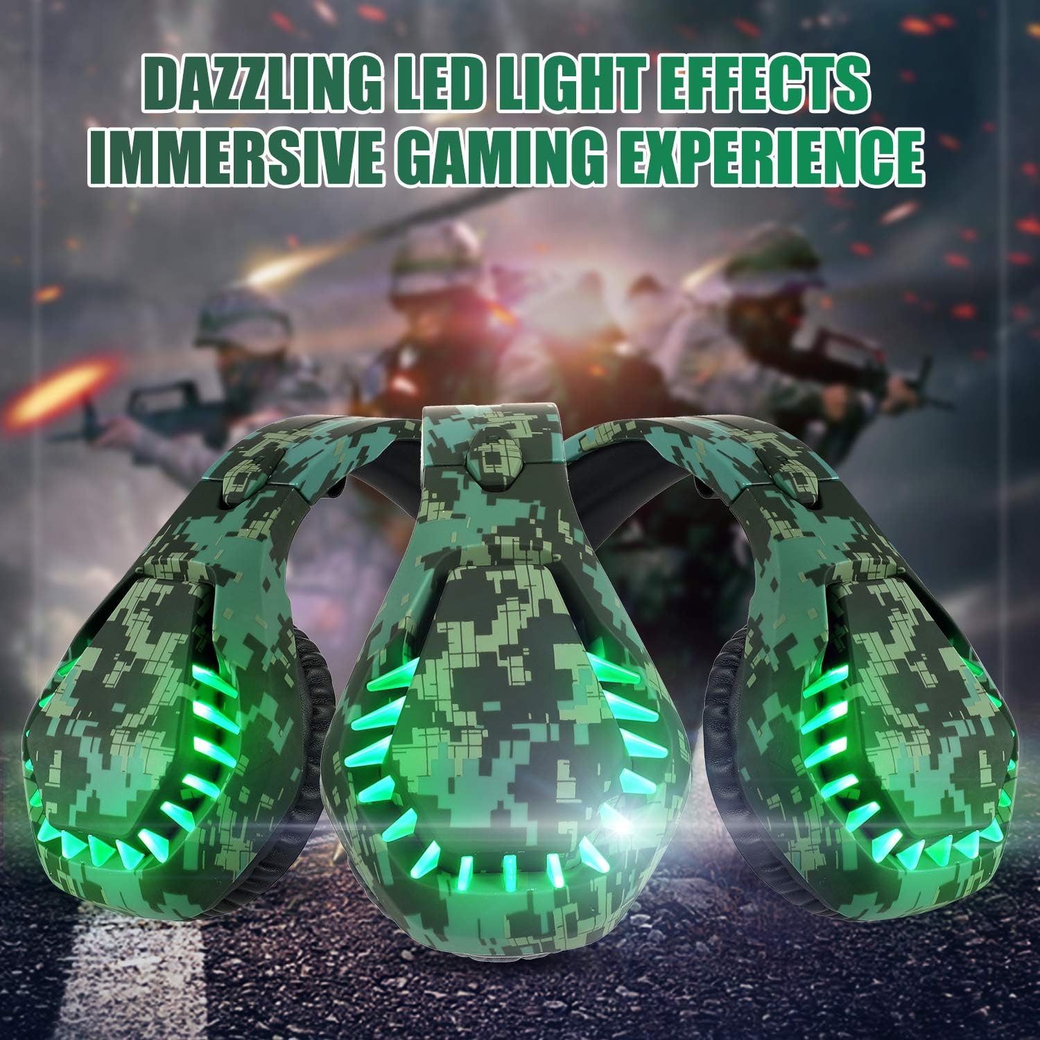 Butfulake Noise Cancelling Xbox one Gaming Headset with 7.1 Surround Sound Stereo for PS4/Nintendo eShop Switch,Omnidirectional Microphone Vibration LED Light Compatible with Mac/PC/Laptop/Mac Camo
