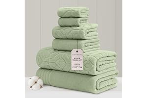 Modern Threads 6 Piece Set, 2 Bath Towels, 2 Hand Towels, 2 Washcloths Yarn Dyed Diamond Gate Jacquard Towel Set Green