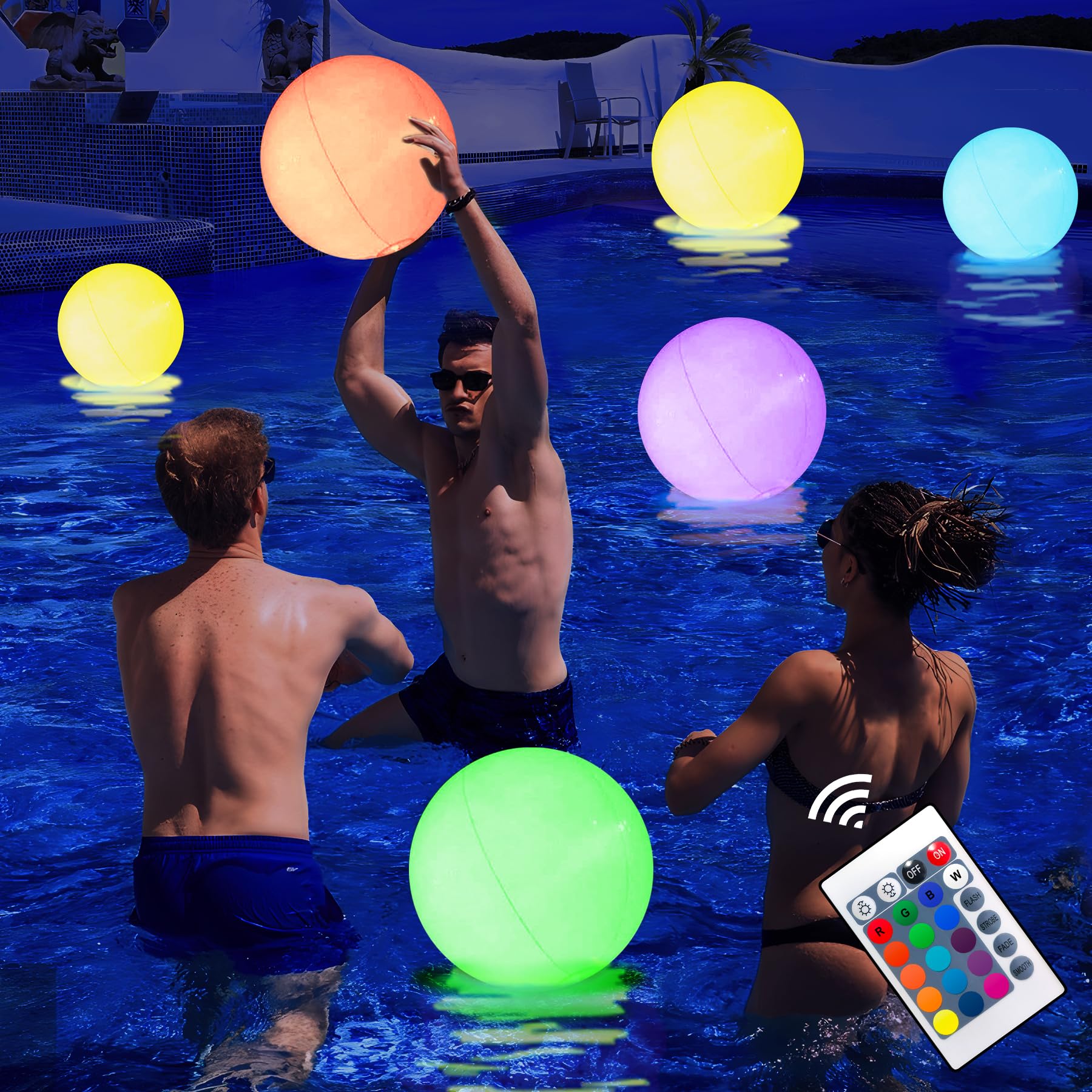Photo 1 of AEROQUEST Large Floating and Inflatable LED Glow in The Dark Beach Ball Toy with Color Changing Lights | Great for Summer Parties, Pool/Beach Parties, Raves, or Blacklight/Glow Parties (4 PCS)