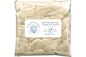 LIVING DREAMS YARN Cotton Fiber for Spinning, Blending, Felting & Fiber Arts. Soft Vegan Combed Top Roving. Vanilla