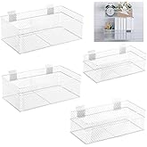 Barydat 4 Pcs Slatwall Basket Set Ventilated Metal Slatwall Basket Hanging Wire Bins Wall Mounted Accessories for Panel Garage Storage Display Organizing(Multi Size,White)