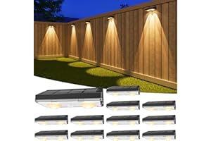 VOLISUN Solar Fence Lights Outdoor, 12 Pack Fence Lights Solar Powered with Warm White LED Spot Lens, IP65 Waterproof, Solar Lights for Fence, Patio, Backyard, Railing, Deck（Black）