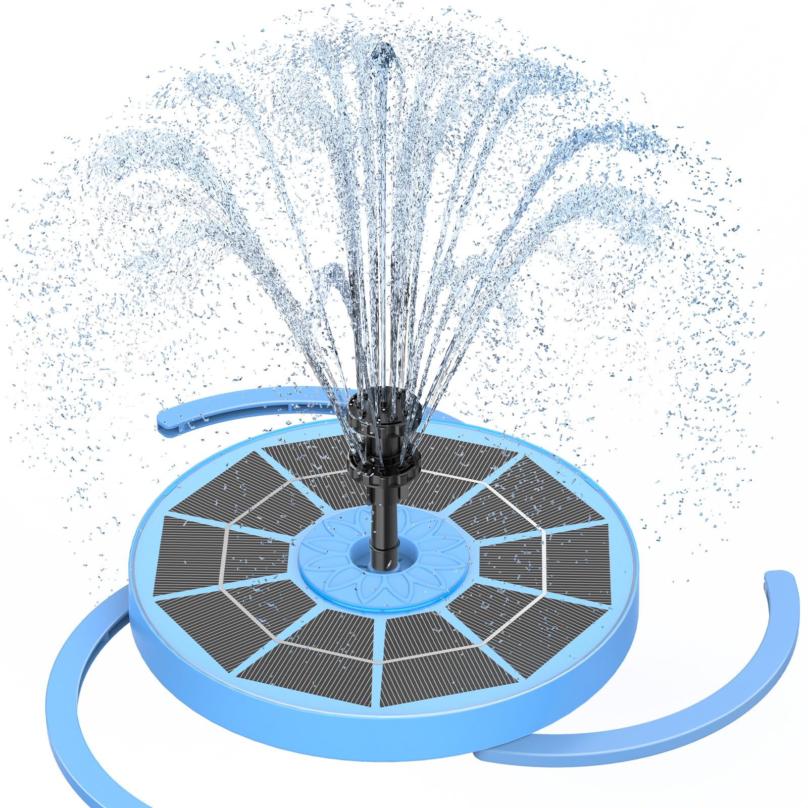 Photo 1 of AISITIN 3.5W Solar Bird Bath Fountain Built-in 1800mAh Battery, Solar Water Pump with 8 Nozzles, Solar Powered Fountain Pump for Garden Birdbath Pool Fish Tank Pond and Outdoor (Blue)