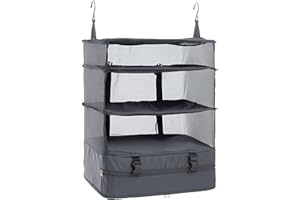 ELEZAY Hanging Packing Cubes Portable Closet Shelves Travel Collapsible Compression Garment Organizer for Carry-on Luggage Suitcase with Breathable Perforated Material X-Large_17.1*11.8*24.4 IN, Grey