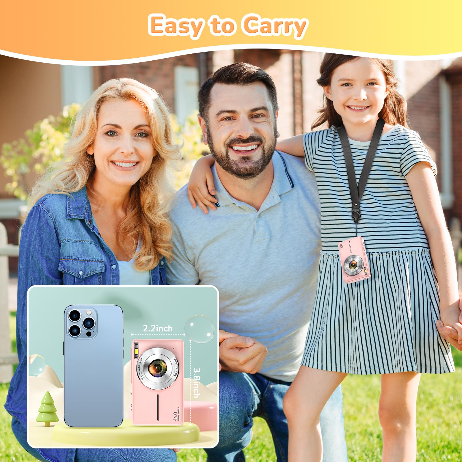 Digital Camera, Jukanur Upgraded FHD 1080P Digital Camera for Kids with 16X Zoom, Flashlight, 32GB Card, 44MP Point and Shoot Camera Compact Small Selfie Camera for Girls, Boys, Teens, Students,Pink
