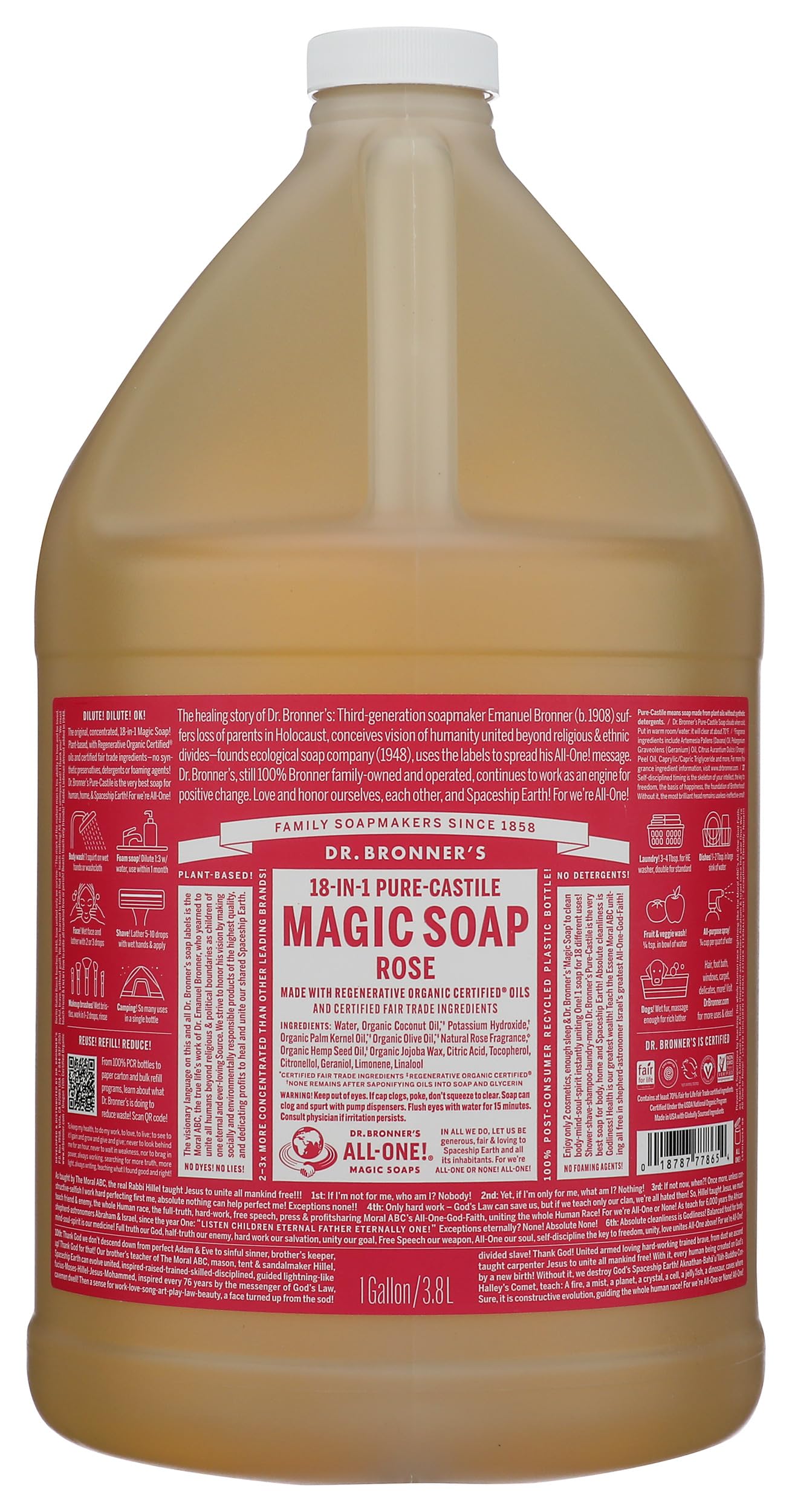 Dr Bronner | Rose Pure-Castile Liquid Soap, 3.79l — image 1