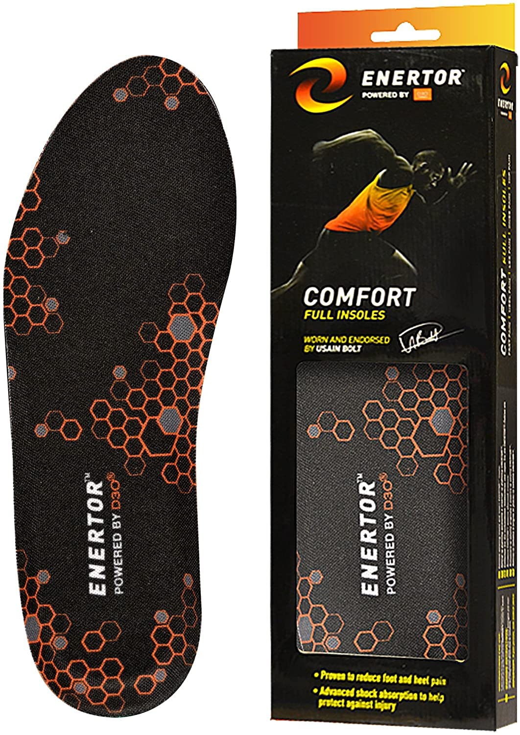 Enertor Comfort Full Length Insole - D30® Shock Absorbing Technology - for Foot and Heel Pain Relief and Plantar Fasciitis Support - Long-Term Cushioning and Superior Comfort (3-4)