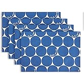 Kate Spade New York Joy Dot Placemats 4-Pack Set, Reversible, 100% Cotton, Machine Washable, Navy Blue/Cream, 13"x19"
