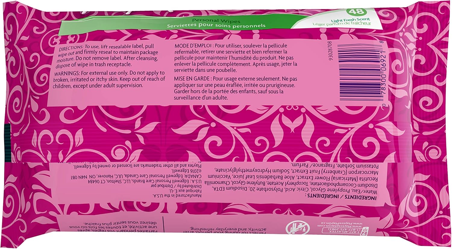 Playtex Personal Cleansing Cloths Refill Pack, Fresh Scent, 48-Count Package (Pack of 3): Health & Personal Care