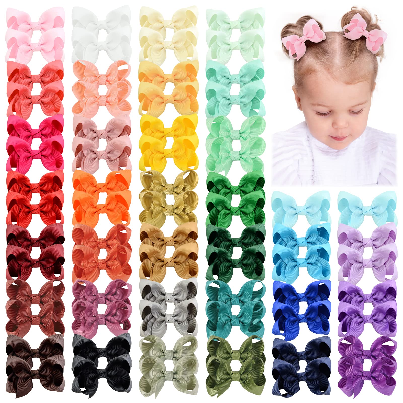 Photo 1 of 70 Pieces Hair Bows for Girls 3 Inch Grosgrain Ribbon Toddler Hair Accessories with Alligator Clips for Toddlers Baby Girls Kids Teens