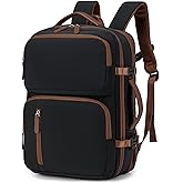 Nixjoro 17x13x9 Personal Item Bag Travel Backpack for Men Women | 43x33x22cm Travel Bag Expandable with USB Charging Port 180&deg;Full Open Access Laptop Backpack ,Black