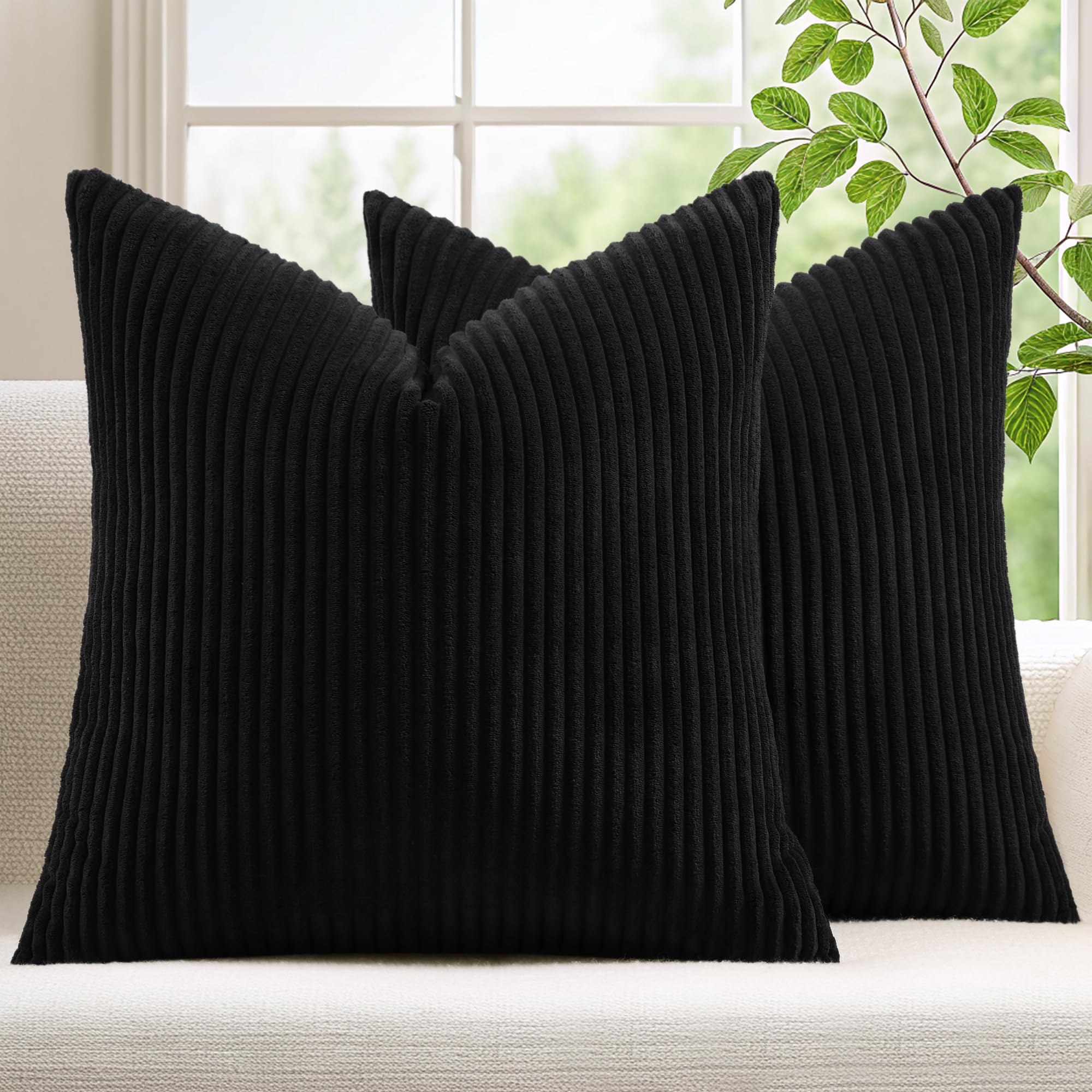 Mecatny Corduroy Decorative Throw Pillow Covers 18x18 Set of 2 for Sofa ...
