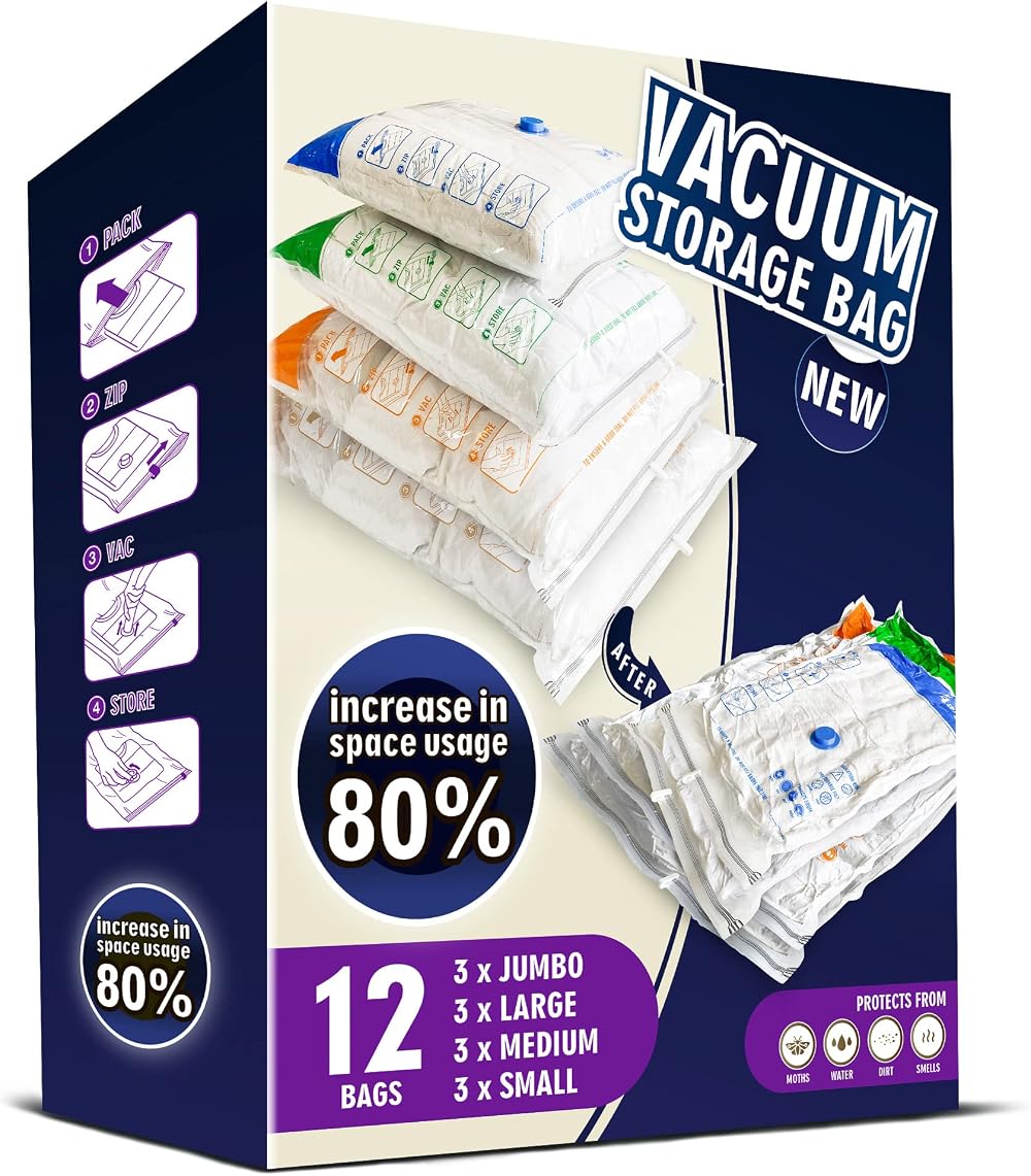 STORAGE MASTER Space Saver Bags 12 Pack with Double Zip Seal Vacuum Bags