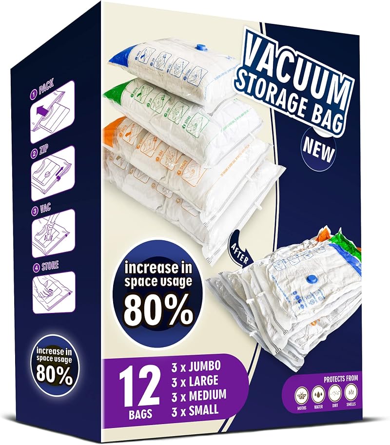 STORAGE MASTER Space Saver Bags 12 Pack with Double Zip Seal Vacuum Bags