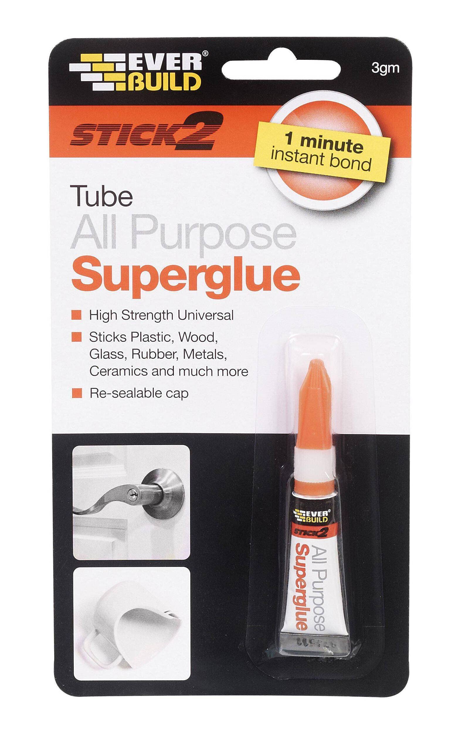 Everbuild Stick 2 All Purpose High Strength Superglue – High-strength – Bonds in 1 Minute – Clear – 3g